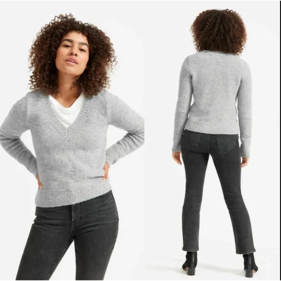 Everlane Womens The Teddy Vneck Sweater XXS Gray Vneck Wool Blend NWT - Picture 2 of 7